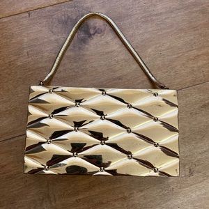Vintage gold tone carryall mini purse retro 50s